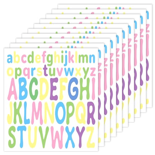 520stk Buchstabenaufkleber, 10 Blatt 2,5 cm 5 cm Klein und Großbuchstabenaufkleber Wasserdichte Vinyl-Buchstabenaufkleber für Scrapbooking Briefkasten Poster Basteln (Bunt c) von PEUTIER