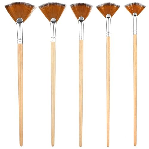 5St Pinselset, Fächerpinsel Acrylpinsel Pinsel Aquarell mit Nylonhaar und Langem Holzgriff Malpinsel für Künstler Anfänger Aquarell Acryl Ölgemälde von PEUTIER