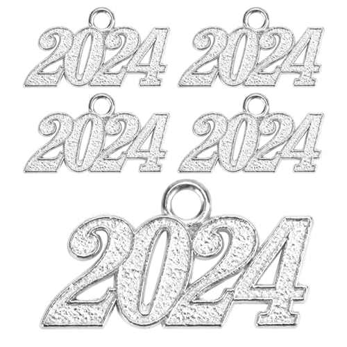 5stk 2024 Abschluss-Quastenanhänger, 2024 Charm Anhänger Hängende Dekorationen für Abschlusskappen-Quaste Schmuckherstellung (Silber) von PEUTIER