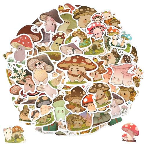 60 Stück Pilz Aufkleber für Kinder, Niedlich Prall Mushroom Sticker Wasserfeste Vinyl Aufkleber Dekorative Aufkleber für Wasserflaschen Scrapbooking Notizbücher Handyhüllen Geschenktüten von PEUTIER