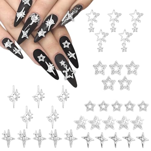 70stk Silberner Stern-Nagelanhänger, 7 Stile 3D-Kristall-Stern-Nagelanhänger mit Strasssteinen Y2K Diamant-Pentagramm-Nageldekoration Schmuck für Acrylnägel DIY-Handwerk 70stk Silberner Stern-Nagelanhänger, 7 Stile 3D-Kristall-Stern-Nagelanhänger mit Strasssteinen Y2K Diamant-Pentagramm-Nageldekoration Schmuck für Acrylnägel DIY-Handwerk von PEUTIER