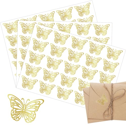750 Stück Schmetterlings Umschlag Siegel Aufkleber, Goldfolien Schmetterling Aufkleber Schmetterlings Umschlagsiegel Verpackungszubehör für Geburtstag Grußkarten Einladungen von PEUTIER