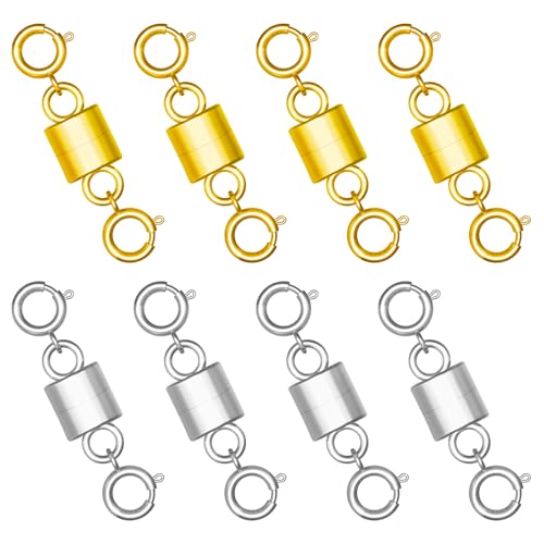 8 Stück Doppelte Magnetische Halskettenverschlüsse und Verschlüsse, Magnetverschluss Konverter für die Herstellung von Halsketten Schmuckverschlüssen Armbändern und Fußkettchen (Gold, Silber) von PEUTIER