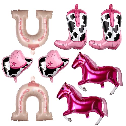 8stk Cowgirl Luftballons, Rosa Cowgirl Hut Stiefel Pferd Luftballons Party Luftballons mit Western Thema Rodeo Luftballons für Cowgirl Geburtstagsparty Dekorations Zubehör 8stk Cowgirl Luftballons, Rosa Cowgirl Hut Stiefel Pferd Luftballons Party Luftballons mit Western Thema Rodeo Luftballons für Cowgirl Geburtstagsparty Dekorations Zubehör von PEUTIER