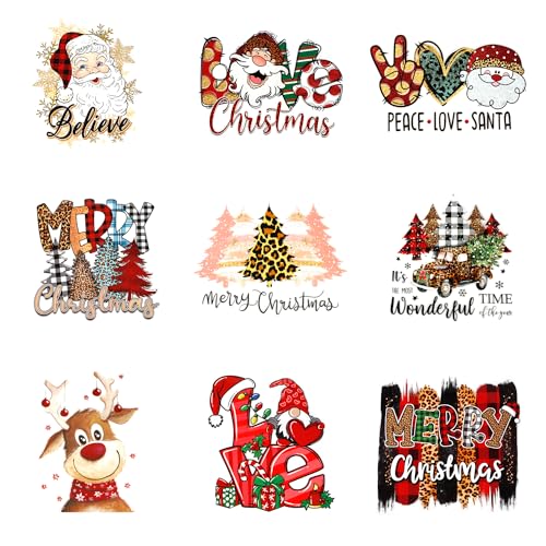 9 Blatt Applikationen Zum Aufbügeln Weihnachten, Niedliche Weihnachtliche Aufbügelflicken mit Verschiedenen Mustern für Bastelarbeiten Kleidung Dekoration DIY-Geschenke von PEUTIER