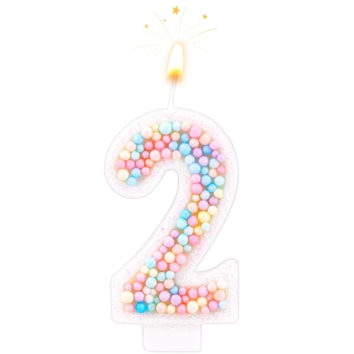 PEUTIER Geburtstagskerzen, Macaron 0-9 Anzahl Kuchenkerzen Glitter Kuchen Topper Dekorationen Zahlenkerze für Hochzeitstag Geburtstag Party (2) von PEUTIER