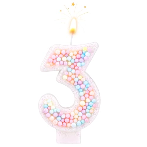 Geburtstagskerzen, Macaron 0-9 Anzahl Kuchenkerzen Glitter Kuchen Topper Dekorationen Zahlenkerze für Hochzeitstag Geburtstag Party (3) von PEUTIER