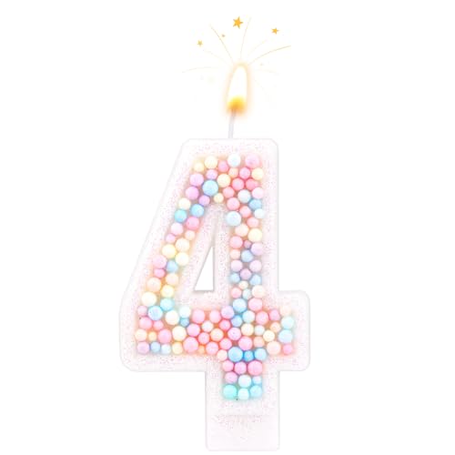 PEUTIER Geburtstagskerzen, Macaron 0-9 Anzahl Kuchenkerzen Glitter Kuchen Topper Dekorationen Zahlenkerze für Hochzeitstag Geburtstag Party (4) von PEUTIER