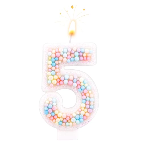 Geburtstagskerzen, Macaron 0-9 Anzahl Kuchenkerzen Glitter Kuchen Topper Dekorationen Zahlenkerze für Hochzeitstag Geburtstag Party (5) von PEUTIER