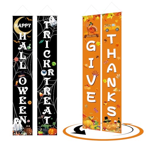 Halloween Trick or Treat Banner, Dankeschön-Wende-Türbanner Halloween-Türdekorationen Herbstdeko Thanksgiving-Tag Hängefahnen für Haus Garten Hof von PEUTIER