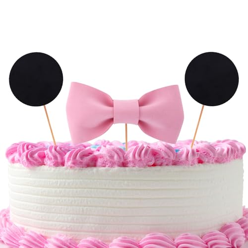 Maus Kuchenaufsatz, Maus Kuchendekorationen Inklusive Schwarzen Ohren und Rosa Schleife Kuchendeko für Geburtstagspartys Mouse Cake Topper für Mädchengeburtstagszubehör Maus Kuchenaufsatz, Maus Kuchendekorationen Inklusive Schwarzen Ohren und Rosa Schleife Kuchendeko für Geburtstagspartys Mouse Cake Topper für Mädchengeburtstagszubehör von PEUTIER