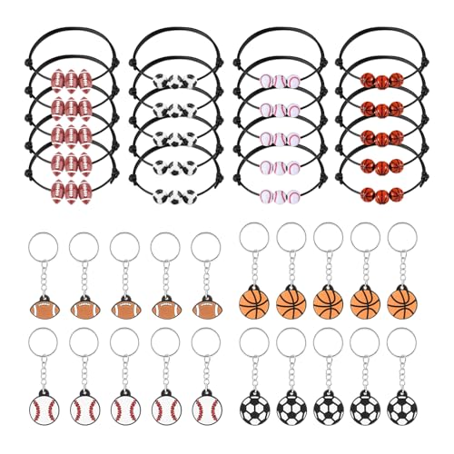 PEUTIER 40-stk Sport Partygeschenke: 20 Armbänder, 20 Schlüsselanhänger mit Fußball, Basketball, Rugby, Baseball - Sportthema, Dankeschön Geschenke für Sport-Partyzubehör PEUTIER 40-stk Sport Partygeschenke: 20 Armbänder, 20 Schlüsselanhänger mit Fußball, Basketball, Rugby, Baseball - Sportthema, Dankeschön Geschenke für Sport-Partyzubehör von PEUTIER