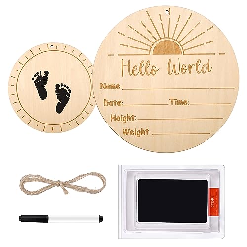 PEUTIER Baby Announcement Sign, 15cm Doppelseitiges Hölzernes Geburtsanzeigeschild mit Stempelkissen für Baby Hand und Fußabdrücke Neugeborenen Ankündigungen (Sonne) von PEUTIER