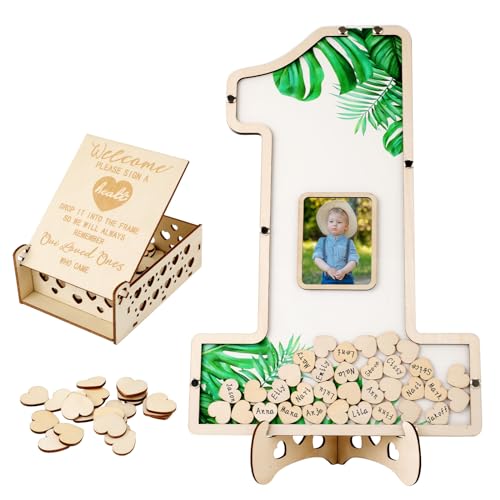 PEUTIER Dekorationen zum 1. Geburtstag für Babys, Gästebuch Alternativen zum Ersten Geburtstag, Geburtstags-Tischdekoration aus Holz und Acryl (Weiß) von PEUTIER