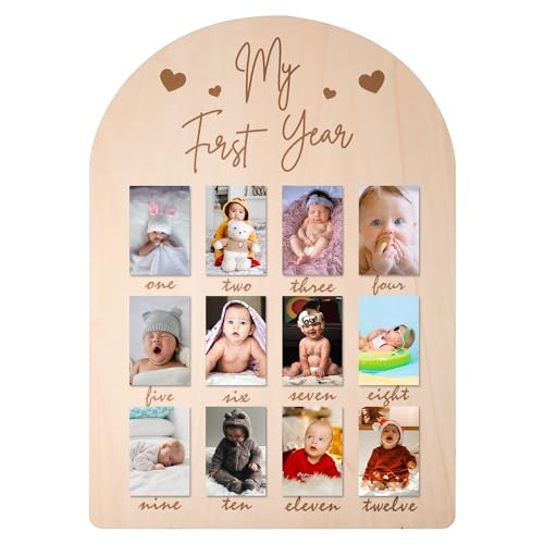 PEUTIER Fotodisplay Mein Erstes Jahr aus Holz, Bilderrahmen für 12 Monate Bilderrahmen für Neugeborene Bilderrahmen Baby für Baby Geburtstags Kinderzimmer Dekorationen von PEUTIER