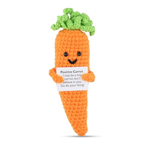 PEUTIER Lustige Positive Karotte, Gestricktes Woll-Karottenspielzeug Kreative Süße Karotten-Häkelpuppe mit Ermutigender Karte als Geburtstagsgeschenk Party-Dekoration Ermutigung von PEUTIER