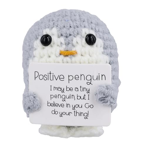 PEUTIER Lustiger Positiver Pinguin, 6,5cm Penguin Spielzeug mit Positiver Karte Kreativer Süßer Pinguin Gehäkelt Geschenke Handgefertigt Gehäkelt Puppe für Freunde Ermutigungsdekoration (Grau) von PEUTIER