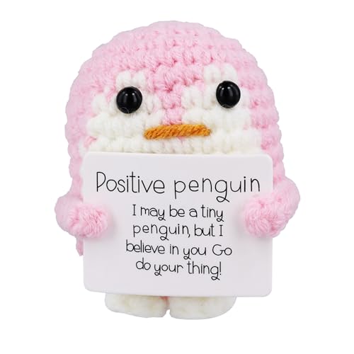 PEUTIER Lustiger Positiver Pinguin, 6,5cm Penguin Spielzeug mit Positiver Karte Kreativer Süßer Pinguin Gehäkelt Geschenke Handgefertigt Gehäkelt Puppe für Freunde Ermutigungsdekoration (Rosa) von PEUTIER