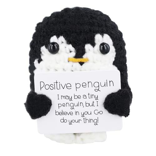 PEUTIER Lustiger Positiver Pinguin, 6,5cm Penguin Spielzeug mit Positiver Karte Kreativer Süßer Pinguin Gehäkelt Geschenke Handgefertigt Gehäkelt Puppe für Freunde Ermutigungsdekoration (Schwarz) von PEUTIER