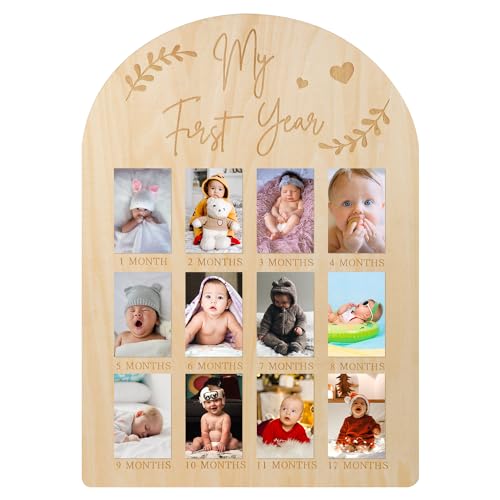 PEUTIER Rahmen für Das Erste Jahr, Fotoanzeige Mein erstes Jahr Holz-Meilensteintafel 12 Monate Baby-Bilderrahmen für 1. Geburtstag Kinderzimmer Dekoration Neugeborene Baby Andenken (43 x 30,5cm) von PEUTIER