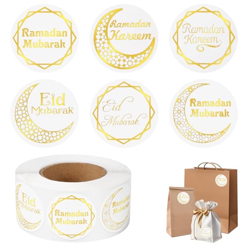 Rolle / 600 Stück Ramadan Aufkleber für Schokolade, 3,8cm Goldene Ramadan Mubarak Aufkleber Eid Mubarak Aufkleber Ramadan Kareem Dekorationsaufkleber Muslimische Aufkleber für Partygeschenke von PEUTIER