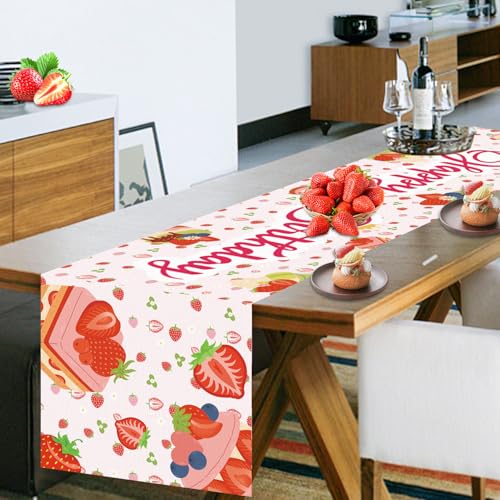 Tischdecke für Erdbeerpartys, Tischläufer Happy Birthday mit Erdbeermotiv Tischdecke mit Erdbeermotiv Süße Tischdekoration für Geburtstage, Sommerpartys, Feiertage Tischdecke für Erdbeerpartys, Tischläufer Happy Birthday mit Erdbeermotiv Tischdecke mit Erdbeermotiv Süße Tischdekoration für Geburtstage, Sommerpartys, Feiertage von PEUTIER