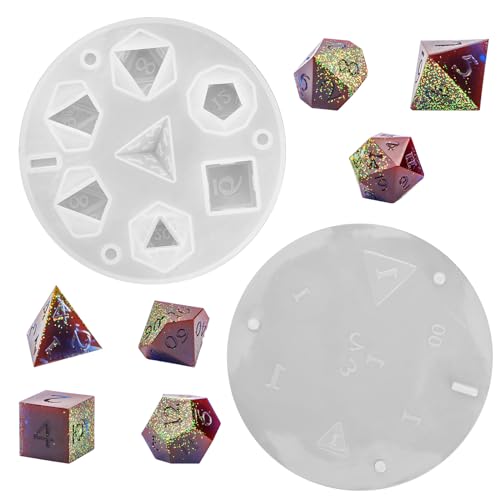 Würfelform Resin, Integrierte Würfelformen aus Silikon mit 7 Standard Mäßigen Polyedrischen Würfelhohlräumen mit scharfen Kanten DND Würfelform für DIY Würfelherstellung Tischbrettspiel von PEUTIER