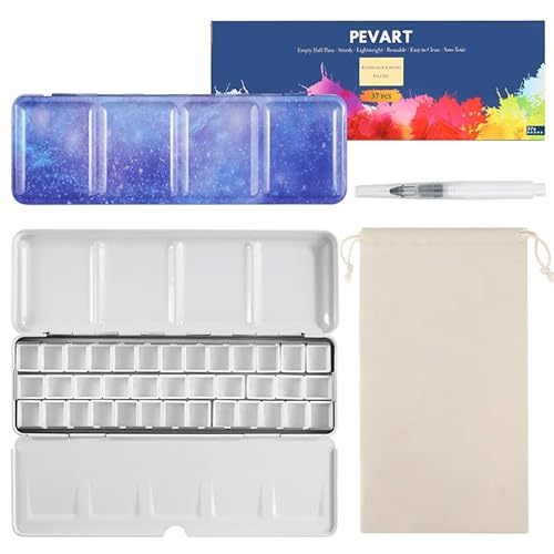 PEVART 40-teiliges Set aus 1 leer Aquarellkasten Malkasten Metallkasten leer Mal-Paletten, 37 Leere Aquarell Pfannen Wannen Näpfen für Aquarellfarben, 1 Wassertankpinsel, 1 Aufbewahrungstasche PEVART 40-teiliges Set aus 1 leer Aquarellkasten Malkasten Metallkasten leer Mal-Paletten, 37 Leere Aquarell Pfannen Wannen Näpfen für Aquarellfarben, 1 Wassertankpinsel, 1 Aufbewahrungstasche von PEVART
