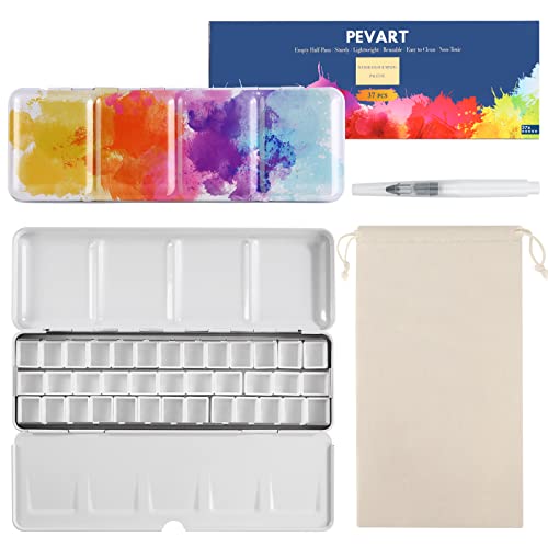PEVART 40-teiliges Set: 1x Leere Aquarelldose Aquarellkasten Metallkasten leer Mal-Paletten, 37x Leere Aquarell Pfannen Wannen Näpfen für Aquarellfarben, 1x Wassertankpinsel, 1x Stoffbeutel PEVART 40-teiliges Set: 1x Leere Aquarelldose Aquarellkasten Metallkasten leer Mal-Paletten, 37x Leere Aquarell Pfannen Wannen Näpfen für Aquarellfarben, 1x Wassertankpinsel, 1x Stoffbeutel von PEVART