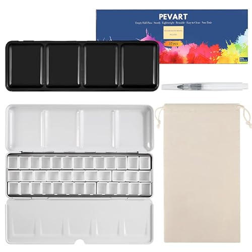 PEVART 40-teiliges Set: 1x Leere Aquarelldosenpalette Aquarellkasten Metallkasten leer Mal-Paletten, 37x Leere Aquarell Pfannen Wannen Näpfen für Aquarellfarben, 1x Wassertankpinsel, 1x Stoffbeutel PEVART 40-teiliges Set: 1x Leere Aquarelldosenpalette Aquarellkasten Metallkasten leer Mal-Paletten, 37x Leere Aquarell Pfannen Wannen Näpfen für Aquarellfarben, 1x Wassertankpinsel, 1x Stoffbeutel von PEVART