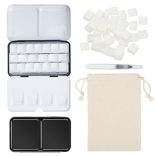 PEVART 53-teiliges Set: 1x Leere Aquarellkasten Metallbox Malkasten Aquarelldose leer Mal-Paletten, 50x Leere Aquarell Pfannen Wannen Näpfen für Aquarellfarben, 1x Wassertankpinsel, 1x Beutel PEVART 53-teiliges Set: 1x Leere Aquarellkasten Metallbox Malkasten Aquarelldose leer Mal-Paletten, 50x Leere Aquarell Pfannen Wannen Näpfen für Aquarellfarben, 1x Wassertankpinsel, 1x Beutel von PEVART
