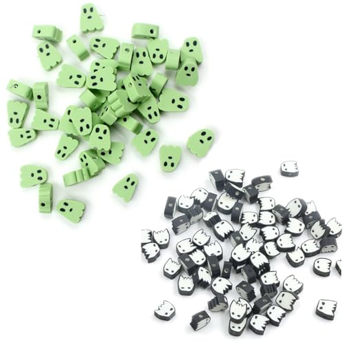 100 Stück Halloween-Polymer-Ton-Perlen, gemischte Heishi-Abstandshalter-Perlen für DIY-Armbänder, Ohrringe, Halsketten, Schmuckherstellung (Geist) von PEVOGON