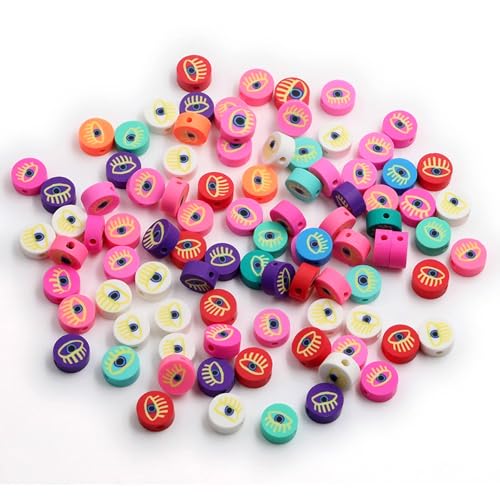 100 Stück Polymer-Ton-Perlen, gemischte Heishi-Abstandshalter-Perlen für DIY-Armbänder, Ohrringe, Halsketten, Schmuckherstellung (Böser Blick) von PEVOGON