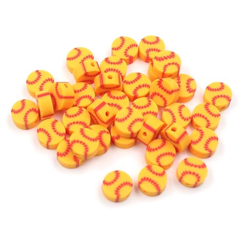 100 Stück Polymer-Ton-Perlen, gemischte Heishi-Abstandshalter-Perlen für DIY-Armbänder, Ohrringe, Halsketten, Schmuckherstellung (gelber Baseball) von PEVOGON