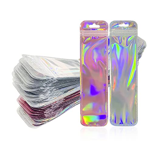 Aufbewahrungstasche, 100 Stück – Holografische Verpackung aus Aluminiumpapier, Ziplock, wiederverschließbar und hitzeversiegelbar für die Aufbewahrung von Lebensmitteln (5,5 x 22 cm) von PFLYPF