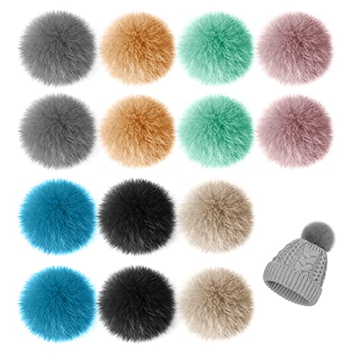 14 Stück Kunstpelz Pom Pom Ball mit Gummiband, Kunstfuchspelz, DIY Flauschiger Fellknäuelhut, Schlüsselanhänger, Schultasche, Kopfbedeckungszubehör (7 Farben, 2 für Jede Farbe) von PFLYPF