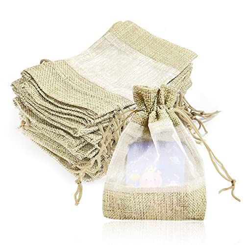 PFLYPF 16 Stück Organza Taschen Genäht Jute Organzabeutel Organzabeutel Geschenkbeutel mit Kordelzug Schmuckbeutel Wiederverwendbare Leckerlibeutel für Ornamente Süßigkeiten Leckereien von PFLYPF