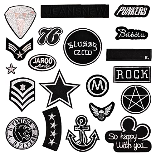 20 Stück schwarze bestickte Flicken zum Aufbügeln für Kleidung, Zubehör für Kleidung, Mini-Patches zum Aufbügeln, für Reparatur und Dekoration von Hosen, Jacken, Rucksäcken, schwarz, 20cm*15cm*1cm von PFLYPF