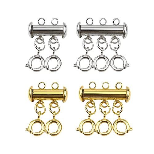 PFLYPF 4 Stück Halsketten-Schichtverschlüsse, magnetische Metall-Armbandverbinder, 2 Löcher und 3 Löcher Halskettenverlängerung, Schmuckzubehör, geeignet für handgefertigte DIY-Verzierungen von PFLYPF