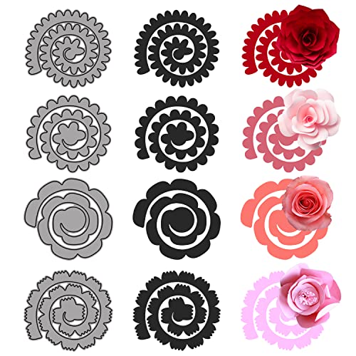 PFLYPF 4-teiliges Stanzformen-Set in Blumenform, 3D-Stanzform, für Scrapbooking, Fotoalbum, Karton, Prägepapier von PFLYPF