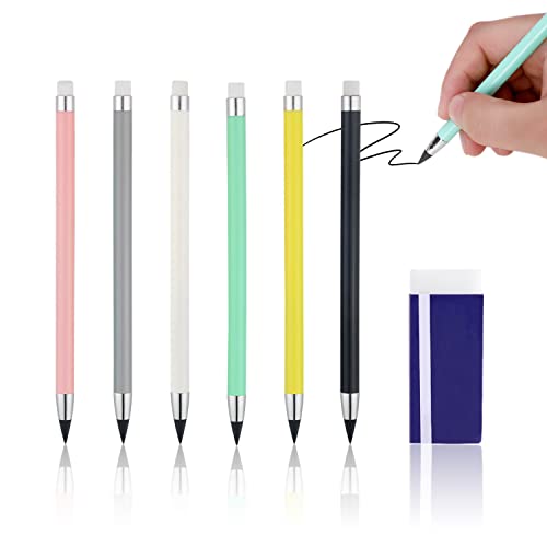 6 ewige Stifte mit 1 Radiergummi, wiederverwendbare Stifte, tragbare Druckbleistifte, tintenfreie Stifte, unbegrenztes Schreiben und nicht leicht zu brechen, zum Signieren von Plakaten von PFLYPF