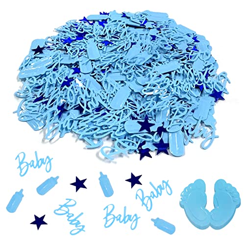 Babyflasche Muster Konfetti und Babyfüße Konfetti, PVC Jungen Taufe Pailletten Dekoration, Geschlecht offenbaren Party Tischdekorationen für Babypartys, DIY Dekorationen (Blau) von PFLYPF