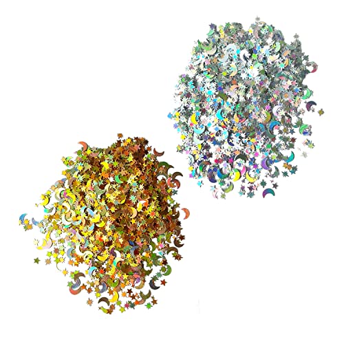 30g Konfetti Mond Stern Pailletten Deko Tischkonfetti Deko DIY Kinder Party Supplies Geeignet Geburtstag Hochzeitsfeier (Silber, Gold) von PFLYPF
