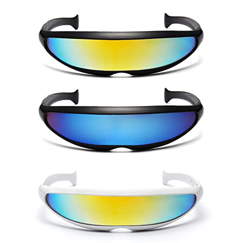 PFLYPF 3 Paar futuristische sonnenbrille, Alienbrillen, lustige Brillen, futuristische Sonnenbrillen, coole Sonnenbrillen, Partybrillen, Party-Cosplay-Kostüm-Requisiten-Set. von PFLYPF