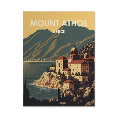 5D DIY Diamond Painting Set，Mount Athos Griechenland Vintage Reise Poster Küste，Runder Diamant Kreuzstich, Mosaik Raumdekoration Malerei(50 x 60 cm/19.68 x 23.62 Zoll)-AT36 von PGCKSK