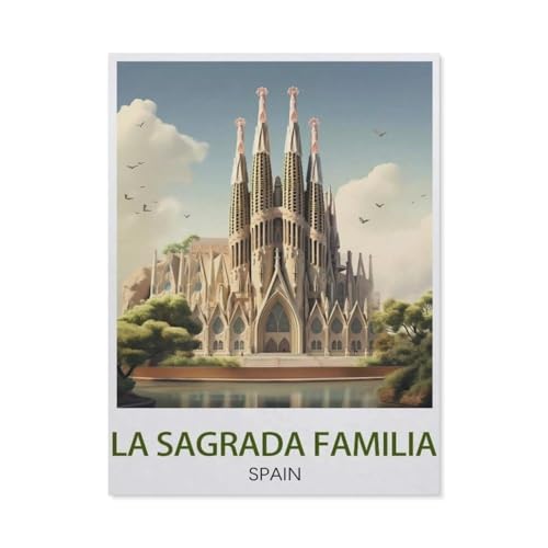 Diamond Painting，La Sagrada Familia Spanien Vintage-Reiseposter，DIY 5d Diamant Painting Bilder, Diamant malerei Kits Malen nach Zahlen Wohnzimmer Bilder für die Inneneinrichtung（50 x 60 cm）-AV9 von PGCKSK
