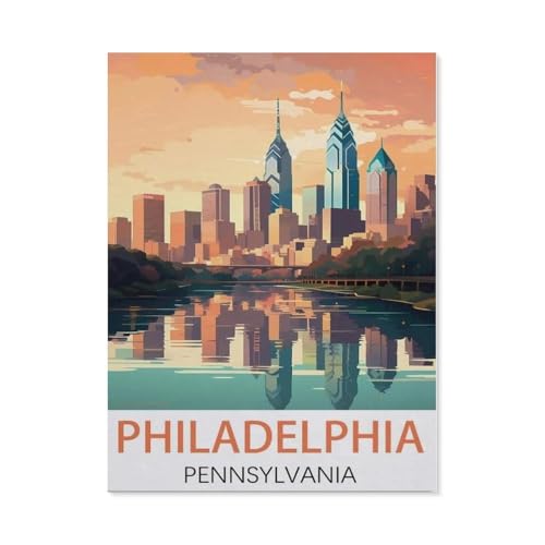 Diamond Painting,Philadelphia Pennsylvania Vintage-Reiseposter,DIY 5d Diamant Painting Bilder, Diamant malerei Kits Malen nach Zahlen Wohnzimmer Bilder für die Inneneinrichtung(40 x 50 cm)-AI87 von PGCKSK