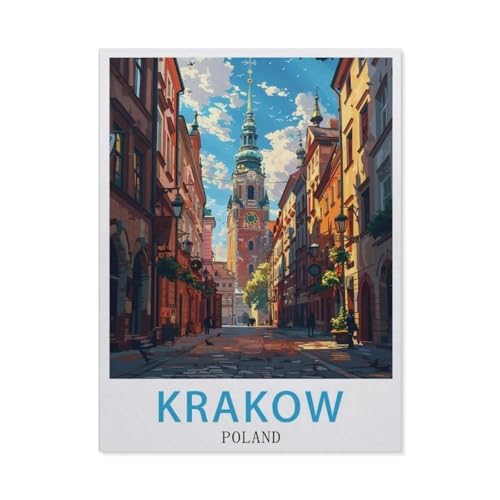 Diamond Painting，Polen Krakau Vintage-Reiseposter，DIY 5d Diamant Painting Bilder, Diamant malerei Kits Malen nach Zahlen Wohnzimmer Bilder für die Inneneinrichtung（40 x 50 cm/15.74 x 19.68 Zoll）-AV69 von PGCKSK