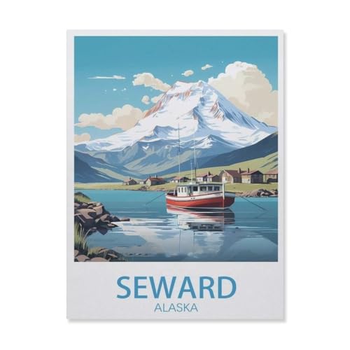 Diamond Painting，Seward, Alaska – Vintage Reiseplakat Landschaft，DIY 5d Diamant Painting Bilder, Diamant malerei Kits Malen nach Zahlen Wohnzimmer Bilder für die Inneneinrichtung（30 x 40 cm）-DN29 von PGCKSK