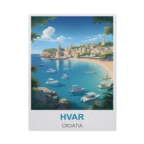 PGCKSK 3D DIY Diamond Painting Set，Hvar Kroatien Vintage-Reiseposter，Runder Diamant-Kreuzstich, handgestickte Familie Wanddekoration Malerei（40 x 50 cm/15.74 x 19.68 Zoll）-BI79 von PGCKSK